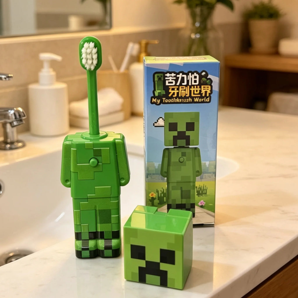 2026 Hot Anime world Scalable Toothbrush Cute MC Figures Transformable Soft Bristled Toothbrush Fine Bristled Gifts
