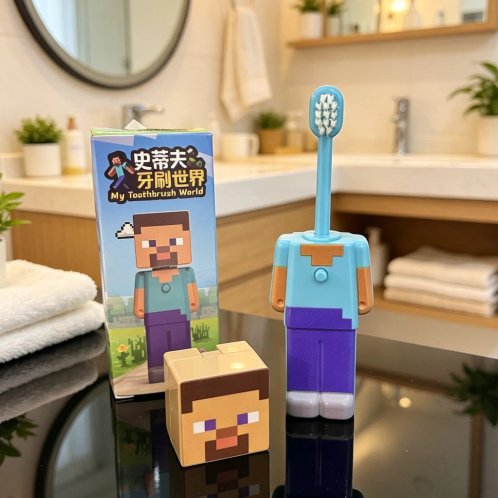 2026 Hot Anime world Scalable Toothbrush Cute MC Figures Transformable Soft Bristled Toothbrush Fine Bristled Gifts