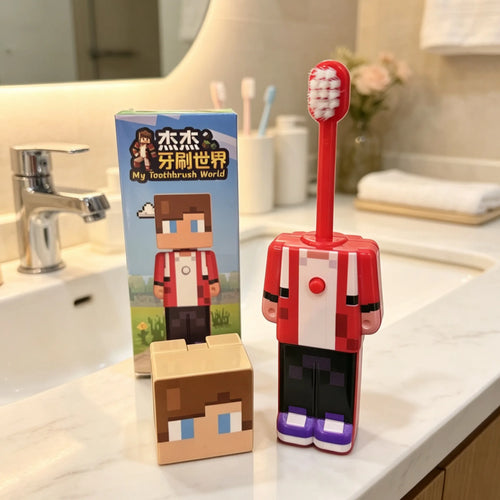 2026 Hot Anime world Scalable Toothbrush Cute MC Figures Transformable Soft Bristled Toothbrush Fine Bristled Gifts