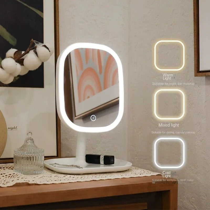 Touch Sensitive USB Rechargeable LED Vanity Mirror Multi Adjustable Lights Portable Cosmetic Mirror for Trip Home Beauty Makeup