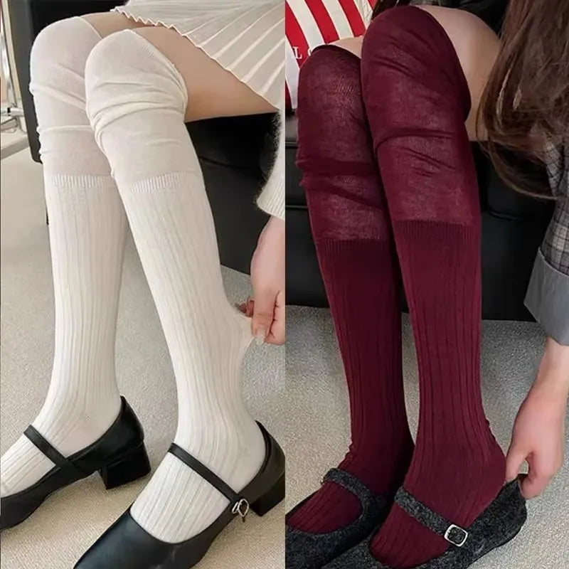 Frühling Herbst Kniehohe Strümpfe für Frauen Weiß Vertikale Streifen Lange Socken Mode Mädchen JK Dünne Stiefel Socke Japanischen Stil