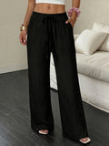 Elegante Damen-Freizeithose mit weitem Bein in Unifarbe