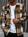 Retro-Karohemd für Herren, lässig, elegant, mit Knöpfen, langärmlig, Hemdjacke für Frühling, Herbst, Business