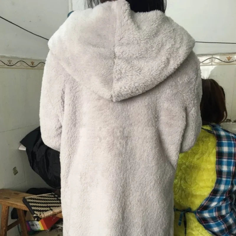 12-Farben-Fleece-Sweatshirt, lange Strickjacken, Herbst-Winter, weiblich, langärmelig, doppelseitig, Flurry, lockere Kapuzenmäntel, Oberbekleidung