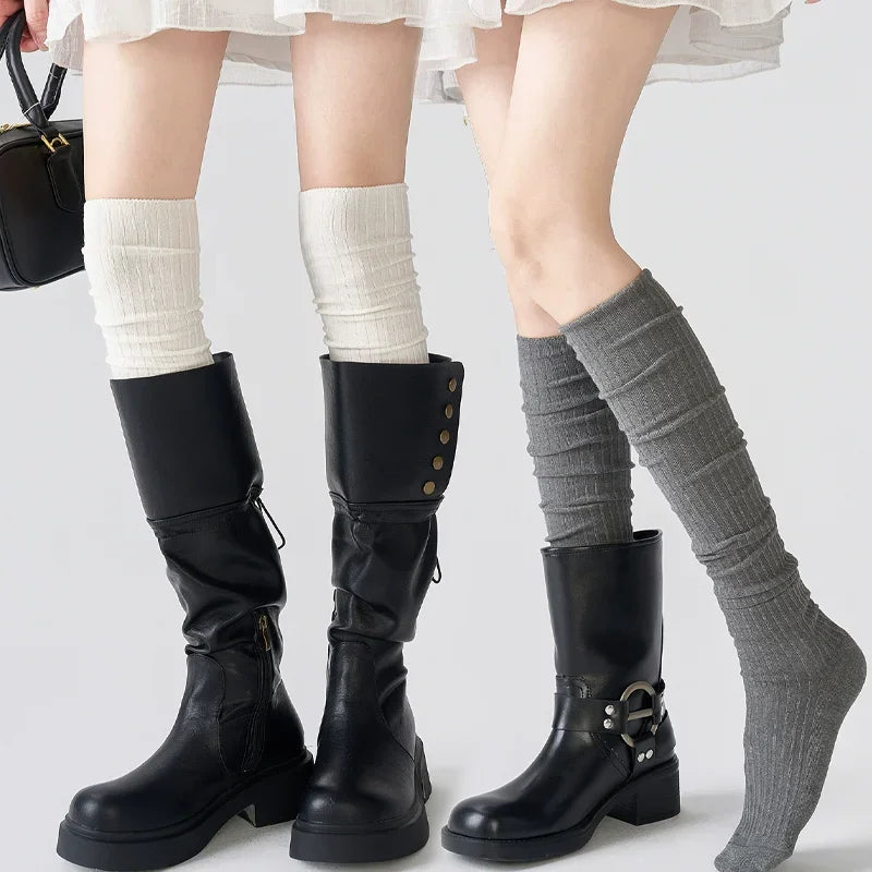 Frühling Herbst Kniehohe Strümpfe für Frauen Weiß Vertikale Streifen Lange Socken Mode Mädchen JK Dünne Stiefel Socke Japanischen Stil