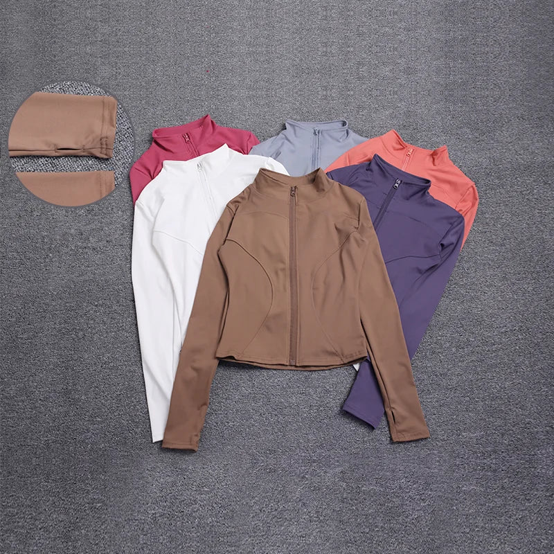 Frauen Sport Jacke Langarm Shirt Workout Mantel Gym Training Kleidung Yoga Sportswear
