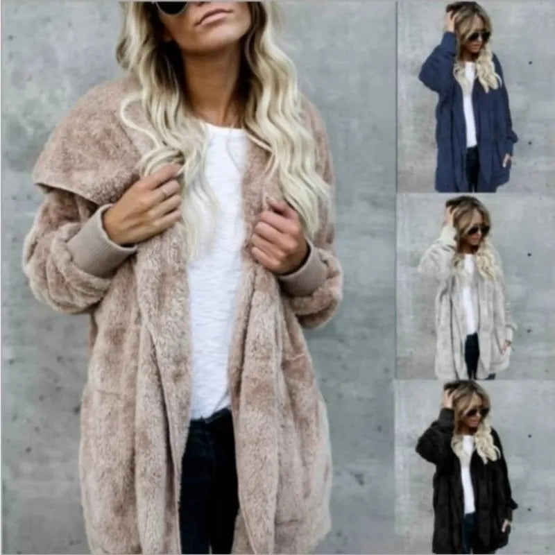 12-Farben-Fleece-Sweatshirt, lange Strickjacken, Herbst-Winter, weiblich, langärmelig, doppelseitig, Flurry, lockere Kapuzenmäntel, Oberbekleidung