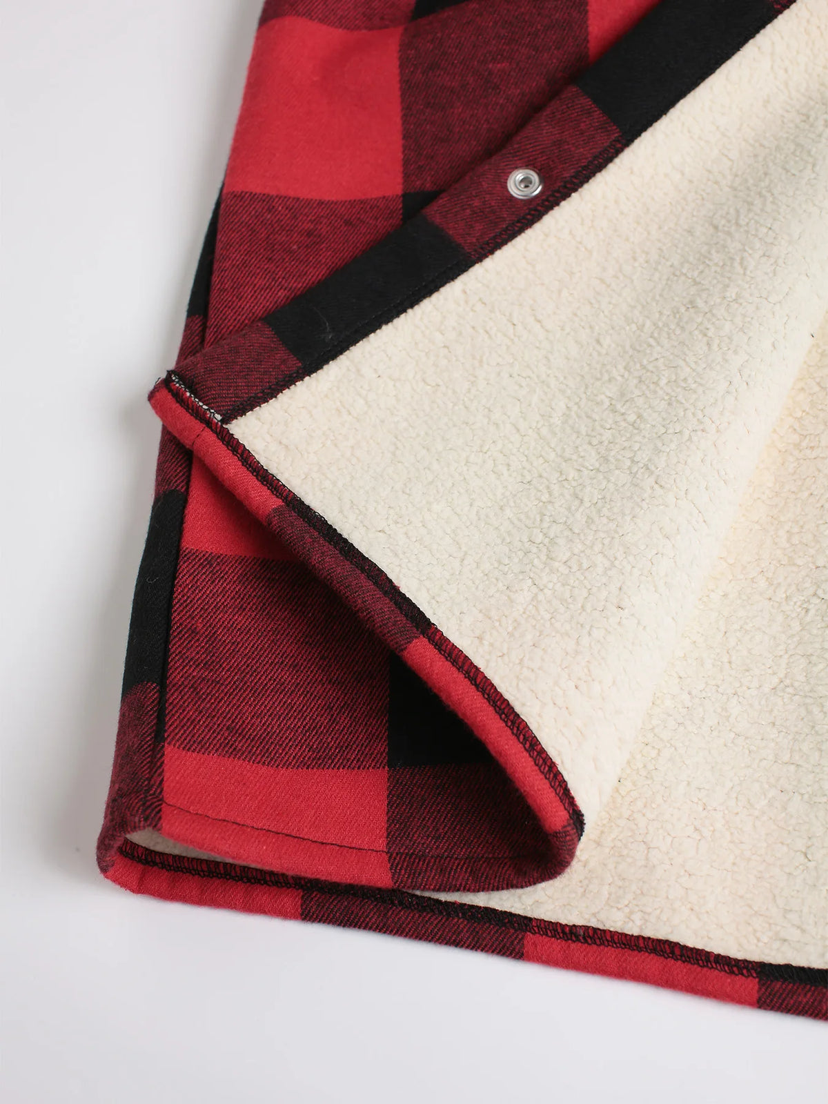 Herren Rot-Schwarz Kariertes Flanellhemd mit Fleecekragen Herbst Winter Dicke Warme Freizeitjacke