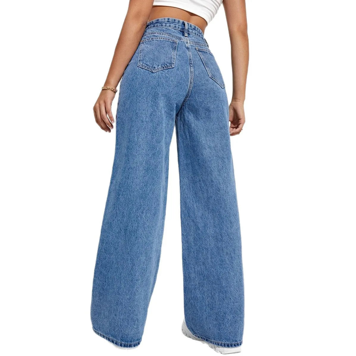MsChuh Damenhose, Hose, hohe Taille, locker geschnitten, weites Bein, Jeans, Damenbekleidung, hellblaue Hose, für Dates, Urlaub, den Alltag.