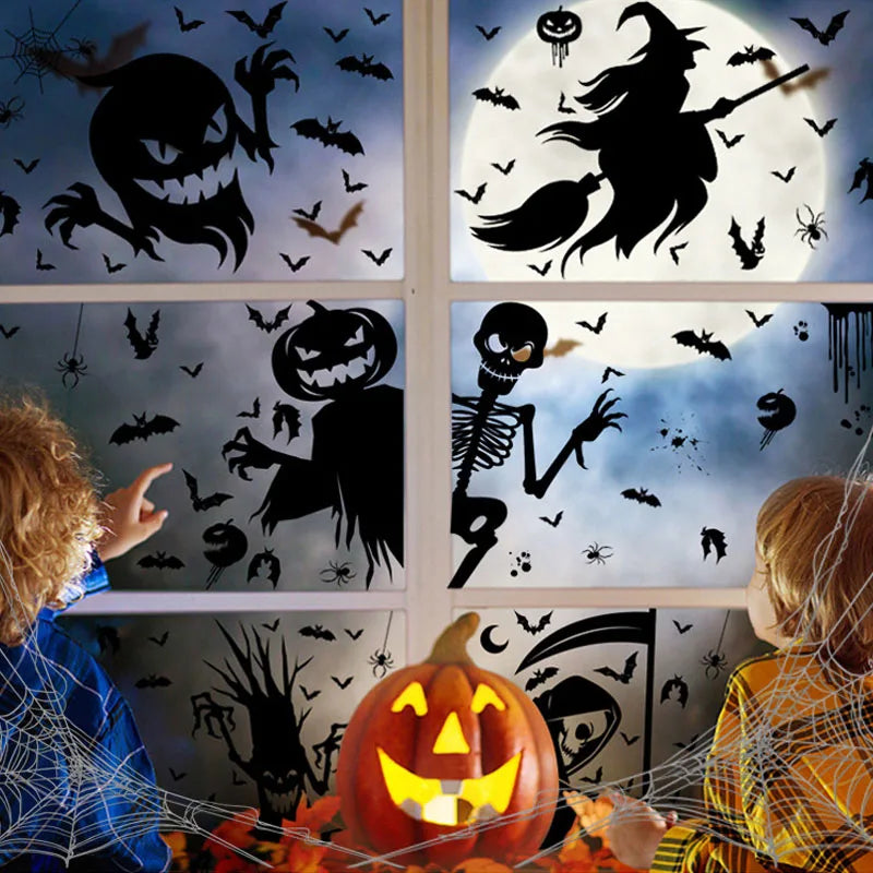 Halloween Fenster Aufkleber Riesen Geist Monster Hexe Tod Skeleton Blutige Poster Elektro Aufkleber für Helloween Party Decor