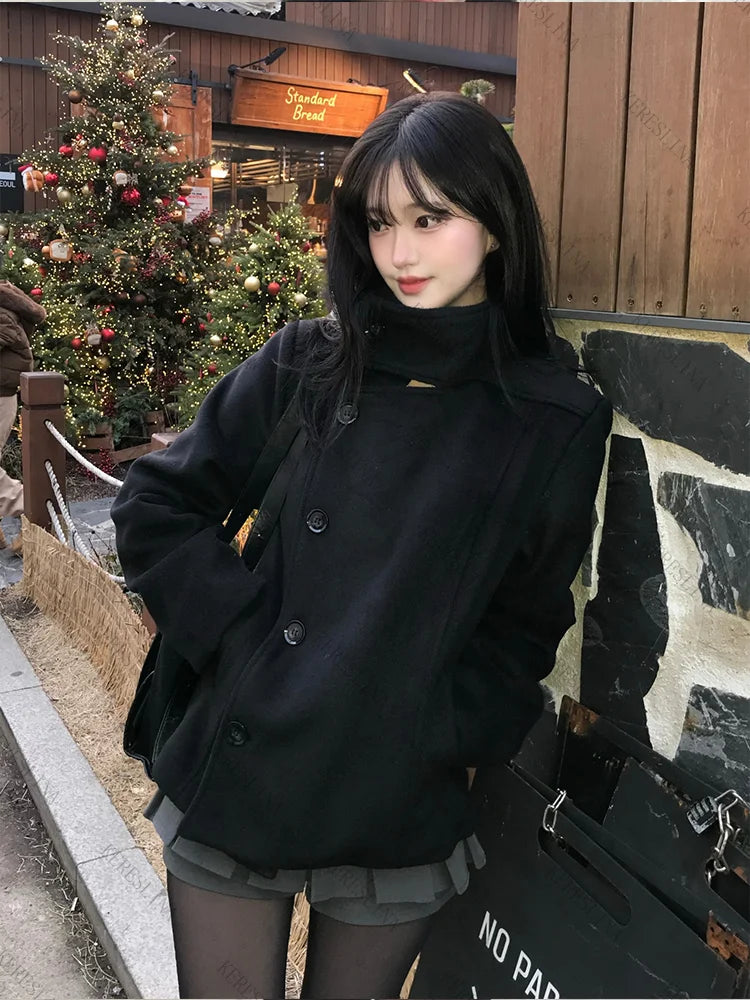 Herbst/Winter einfarbiger Rollkragenmantel für Damen, Y2K Hip-Hop Retro Harajuku, süß, lässig, modisch, vielseitig, neue Damenoberteile