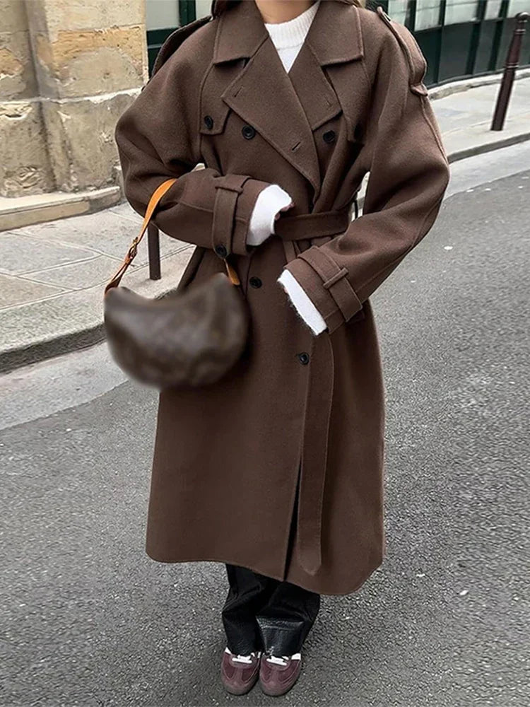 Straße Schwarz Lange Trenchcoat