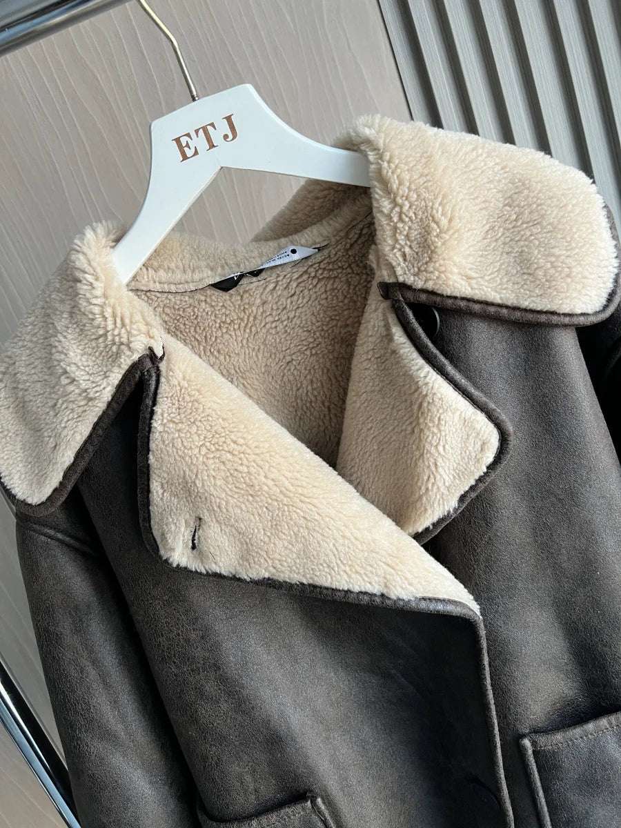 ETJ 2025 Herbst/Winter Neuankömmling Damen ZW-Serie Doppelseitiger Kragen Übergroße Langarmjacke Warmer Mantel 3548246