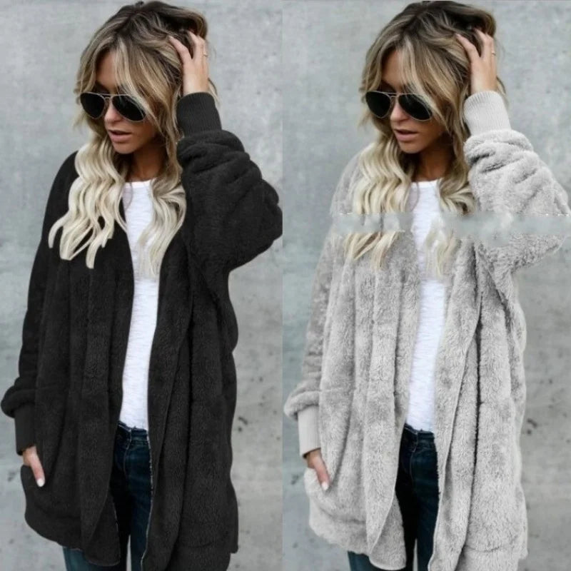 12-Farben-Fleece-Sweatshirt, lange Strickjacken, Herbst-Winter, weiblich, langärmelig, doppelseitig, Flurry, lockere Kapuzenmäntel, Oberbekleidung