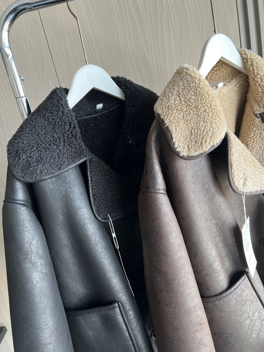 ETJ 2025 Herbst/Winter Neuankömmling Damen ZW-Serie Doppelseitiger Kragen Übergroße Langarmjacke Warmer Mantel 3548246