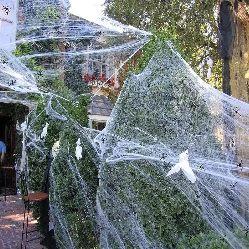 Dehnbares Halloween-Spinnennetz mit Künstlichen Spinnen DIY-Dekorationsnetz für Geisterhaus-Party Wand Fenster Hausdekoration