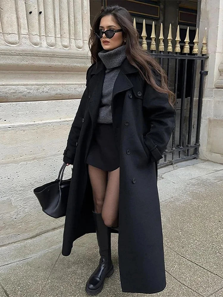 Straße Schwarz Lange Trenchcoat