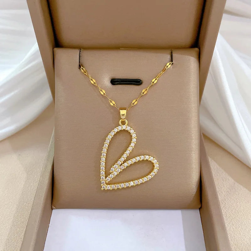 Trend ige Herz Edelstahl Zirkonia Halsketten für Frauen