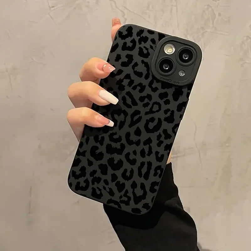 Schwarze Handyhülle mit Leopardenmuster für iPhone 17 16 15 14 13 12 11 Pro Max XS XR 7 8 Plus 16E Stoßfeste Weiche Silikonhülle