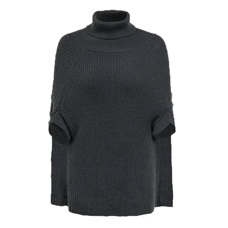 Temperamentvoller Cape-Pullover für Damen, neuer europäisch-amerikanischer, einfarbiger, modischer Strickpullover, Schal, exquisit, schlicht, lässig, trendig