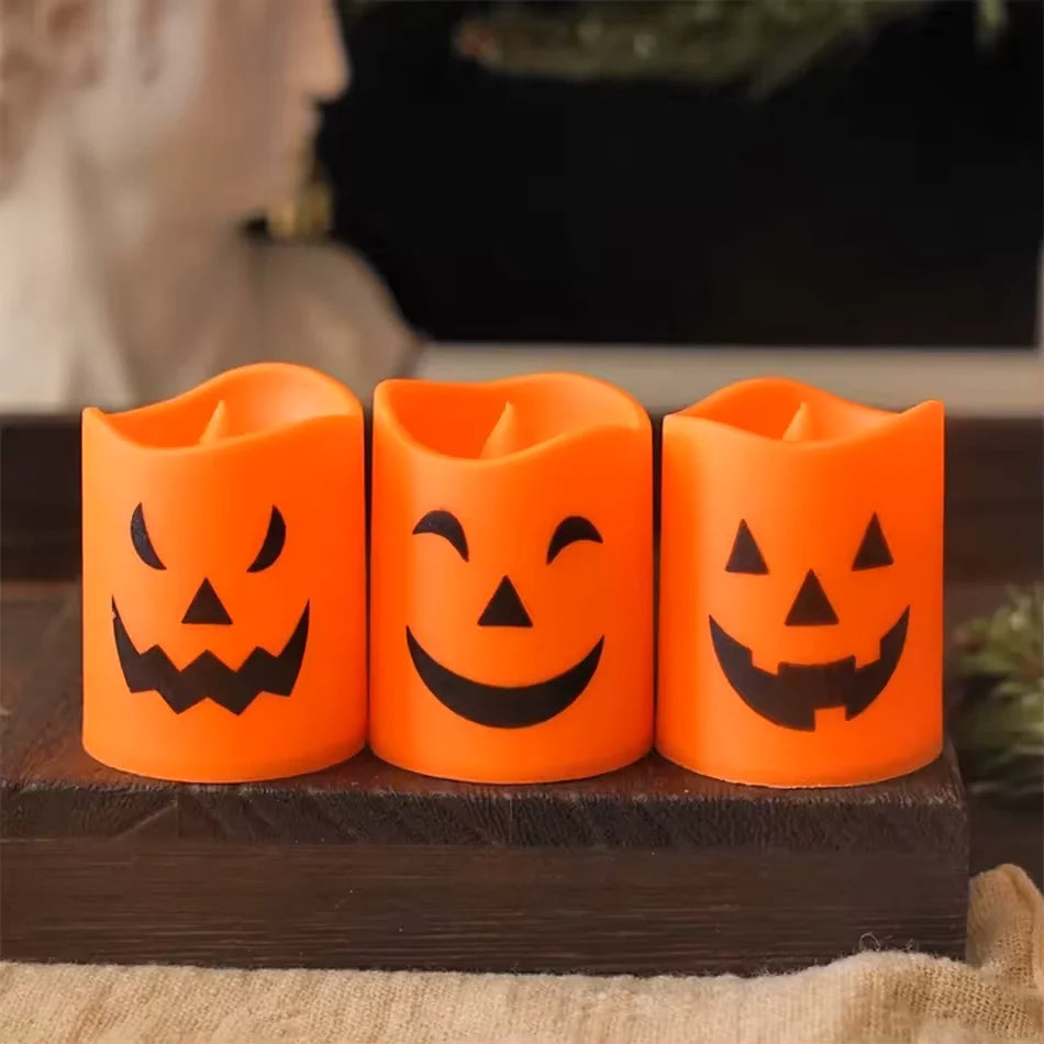 2027 Gruselige Halloween-Kürbis-Laternen-Set Kürbislampe LED-Licht Orange Halloween-Dekoration für Veranda Haustür Party-Zubehör