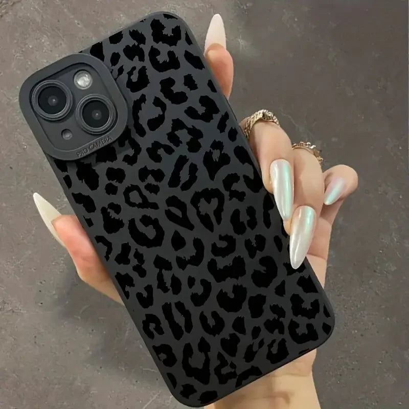 Schwarze Handyhülle mit Leopardenmuster für iPhone 17 16 15 14 13 12 11 Pro Max XS XR 7 8 Plus 16E Stoßfeste Weiche Silikonhülle