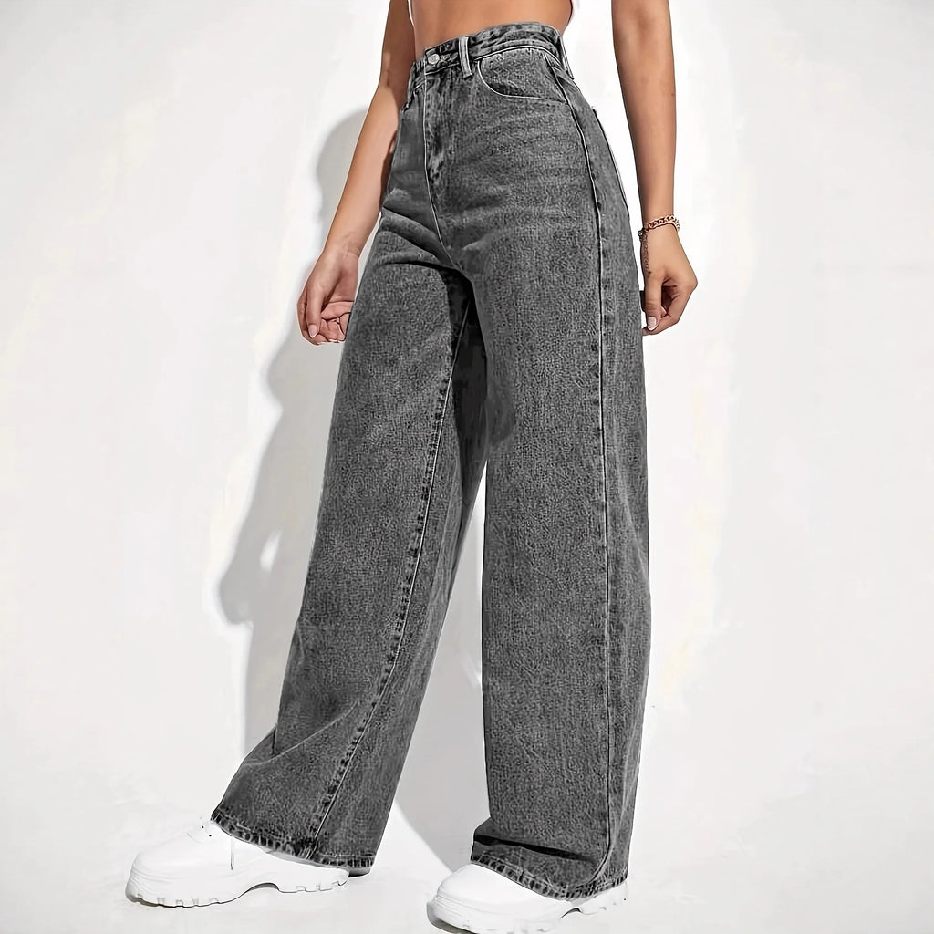 Sommer-Damenbekleidung: Hochtaillierte Straight-Leg-Jeans für Frauen, Vintage-Waschung, Lange Hosen aus Baumwolle, Dünn, Elegant und Lässig