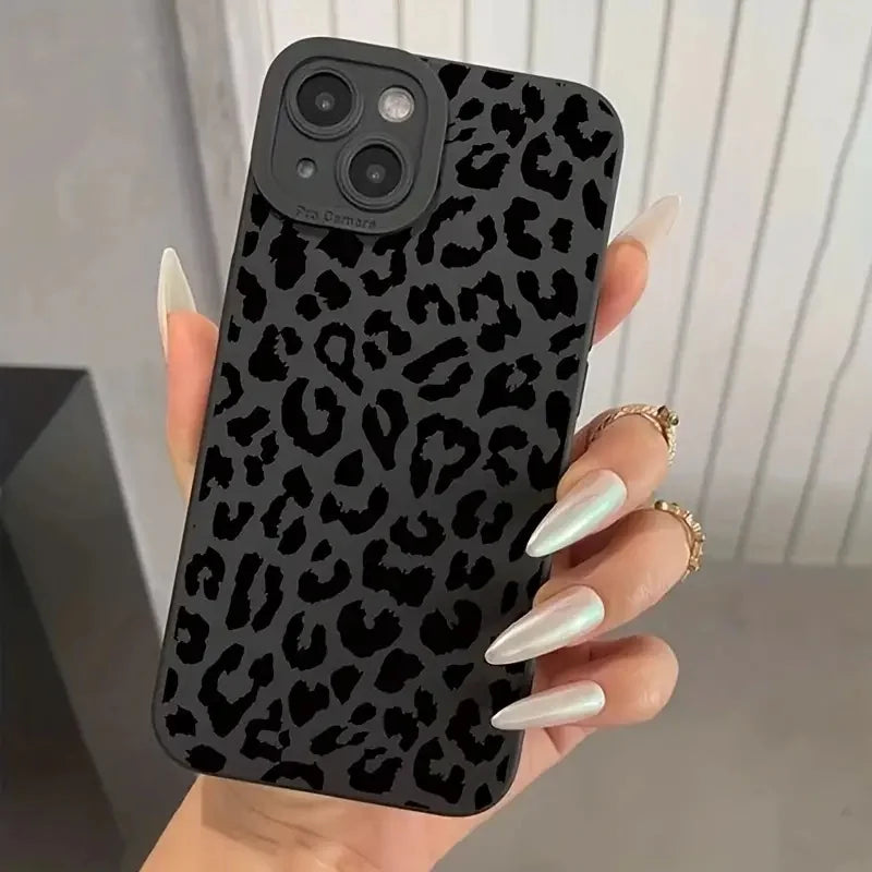 Schwarze Handyhülle mit Leopardenmuster für iPhone 17 16 15 14 13 12 11 Pro Max XS XR 7 8 Plus 16E Stoßfeste Weiche Silikonhülle