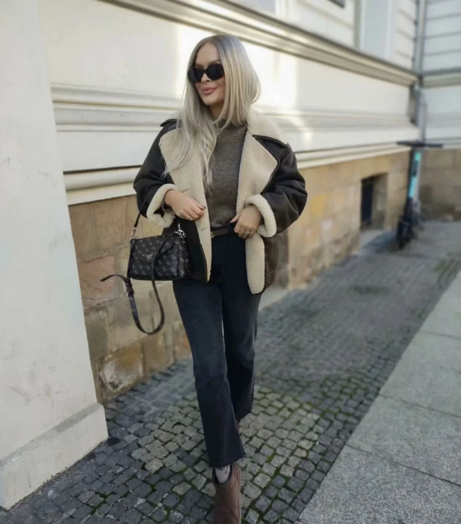 ETJ 2025 Herbst/Winter Neuankömmling Damen ZW-Serie Doppelseitiger Kragen Übergroße Langarmjacke Warmer Mantel 3548246