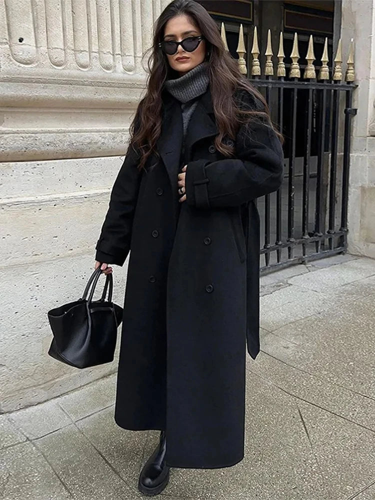 Straße Schwarz Lange Trenchcoat