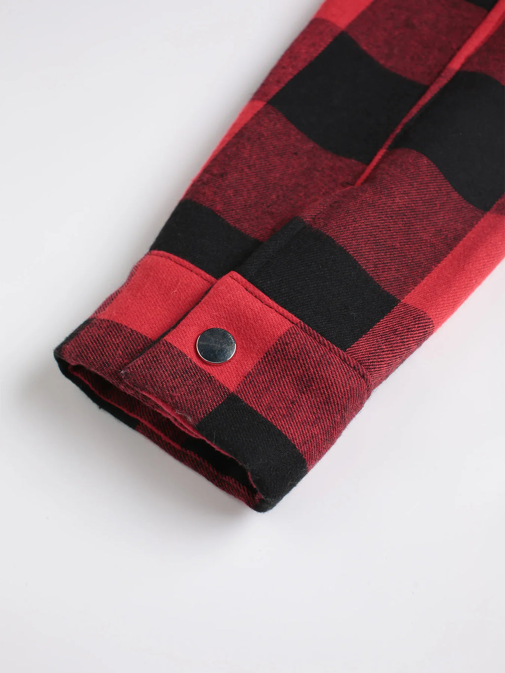 Herren Rot-Schwarz Kariertes Flanellhemd mit Fleecekragen Herbst Winter Dicke Warme Freizeitjacke