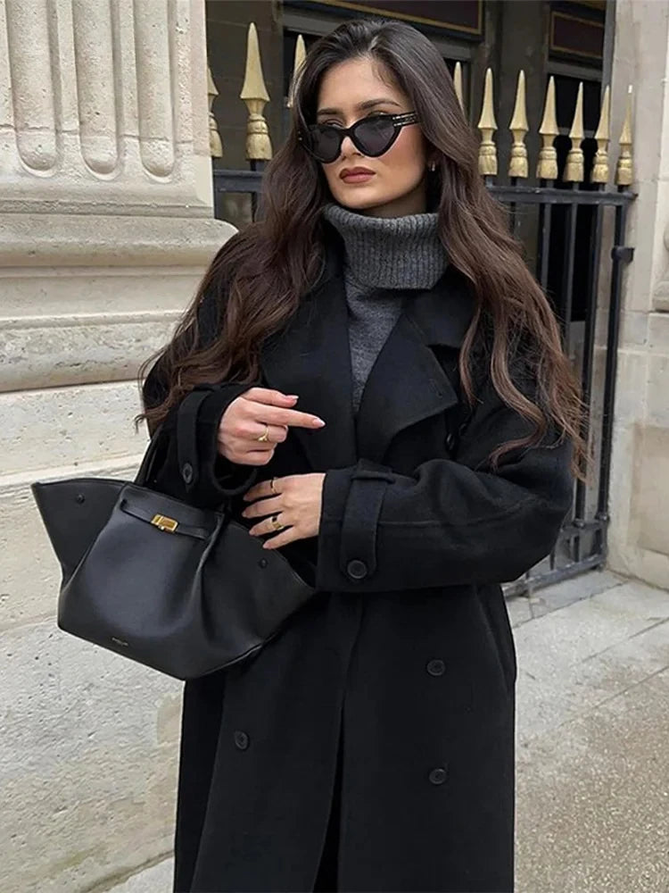 Straße Schwarz Lange Trenchcoat