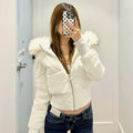 Mode frauen Baumwolle Jacke Pelz Kragen Zipper Schlanke Taille Tasche Warm Verdicken Mantel Herbst Winter Mit Kapuze Jacke Dame Outwears
