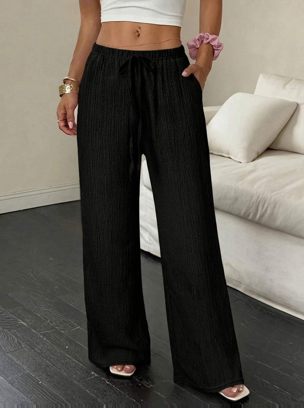 Elegante Damen-Freizeithose mit weitem Bein in Unifarbe