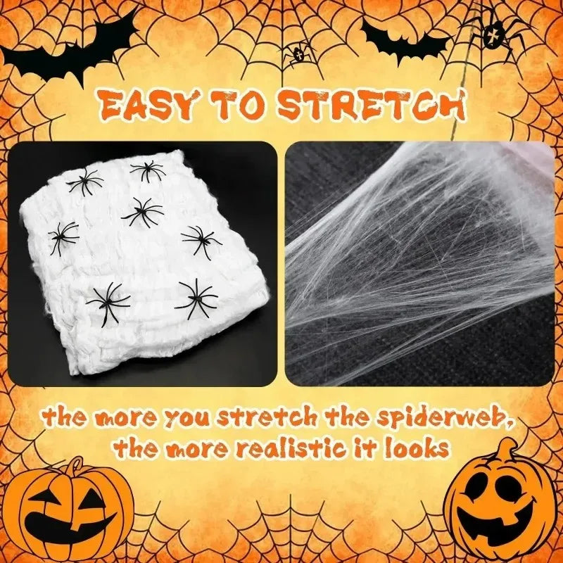 Dehnbares Halloween-Spinnennetz mit Künstlichen Spinnen DIY-Dekorationsnetz für Geisterhaus-Party Wand Fenster Hausdekoration