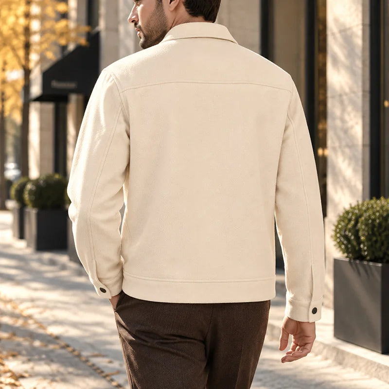 Herren Kurze Jacke mit Gebürsteter Oberfläche, Lockerer Schnitt, Reverskragen, Knopfleiste, Herbst-Winter, Warm, Business Casual, Alltägliche Pendlerjacke