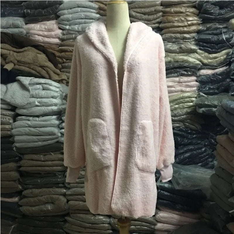 12-Farben-Fleece-Sweatshirt, lange Strickjacken, Herbst-Winter, weiblich, langärmelig, doppelseitig, Flurry, lockere Kapuzenmäntel, Oberbekleidung
