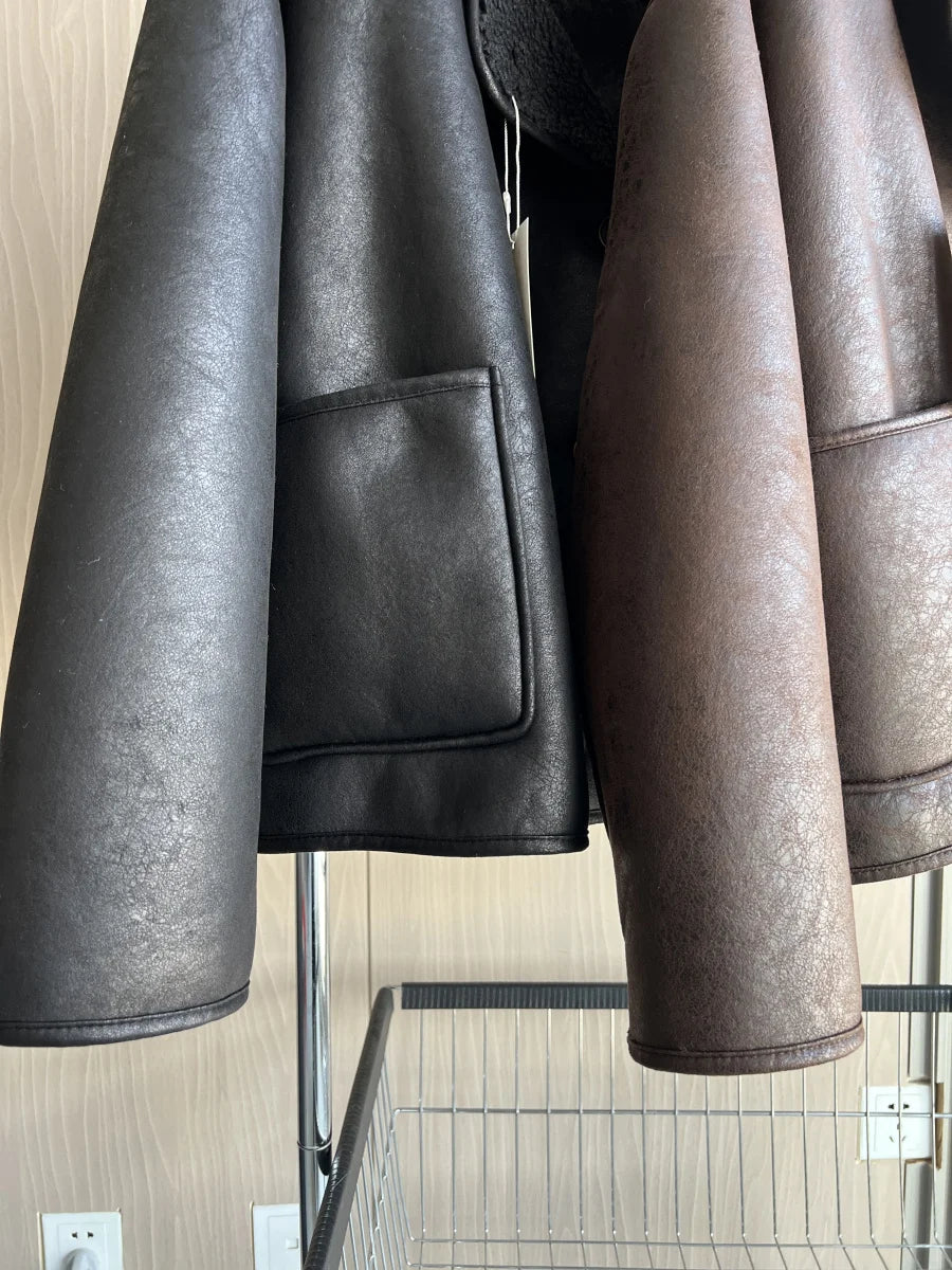 ETJ 2025 Herbst/Winter Neuankömmling Damen ZW-Serie Doppelseitiger Kragen Übergroße Langarmjacke Warmer Mantel 3548246