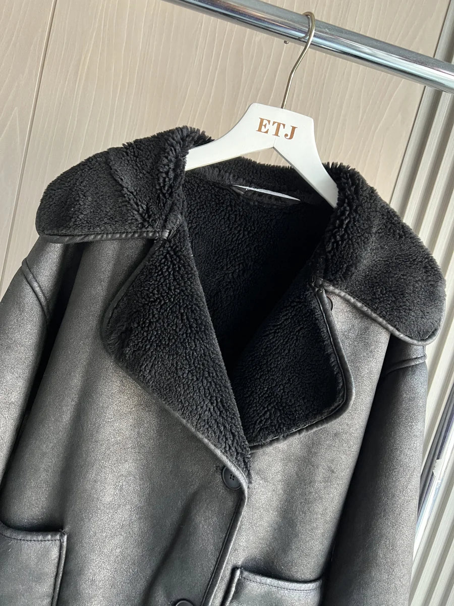 ETJ 2025 Herbst/Winter Neuankömmling Damen ZW-Serie Doppelseitiger Kragen Übergroße Langarmjacke Warmer Mantel 3548246