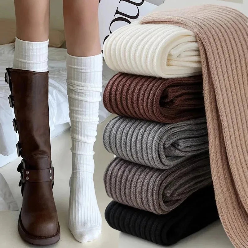 Frühling Herbst Kniehohe Strümpfe für Frauen Weiß Vertikale Streifen Lange Socken Mode Mädchen JK Dünne Stiefel Socke Japanischen Stil