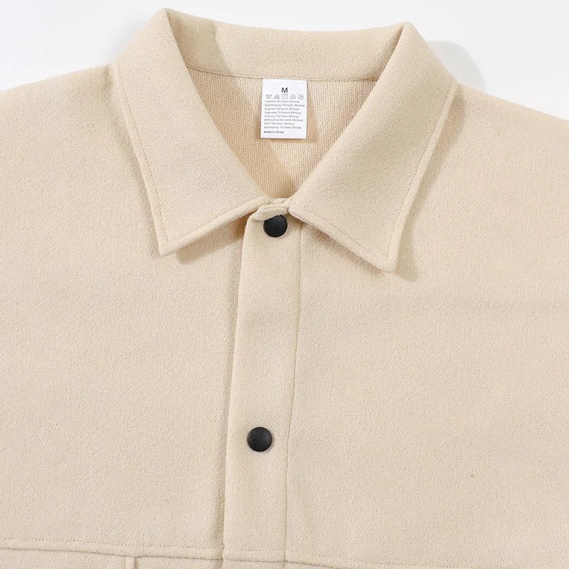 Herren Kurze Jacke mit Gebürsteter Oberfläche, Lockerer Schnitt, Reverskragen, Knopfleiste, Herbst-Winter, Warm, Business Casual, Alltägliche Pendlerjacke