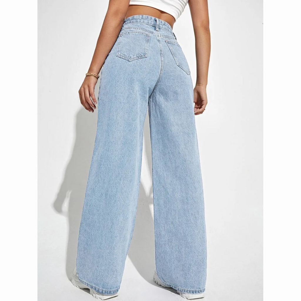 MsChuh Damenhose, Hose, hohe Taille, locker geschnitten, weites Bein, Jeans, Damenbekleidung, hellblaue Hose, für Dates, Urlaub, den Alltag.