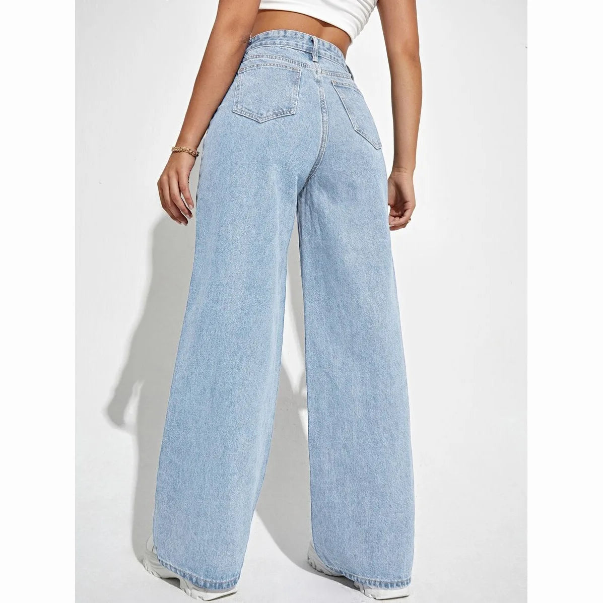 MsChuh Damenhose, Hose, hohe Taille, locker geschnitten, weites Bein, Jeans, Damenbekleidung, hellblaue Hose, für Dates, Urlaub, den Alltag.