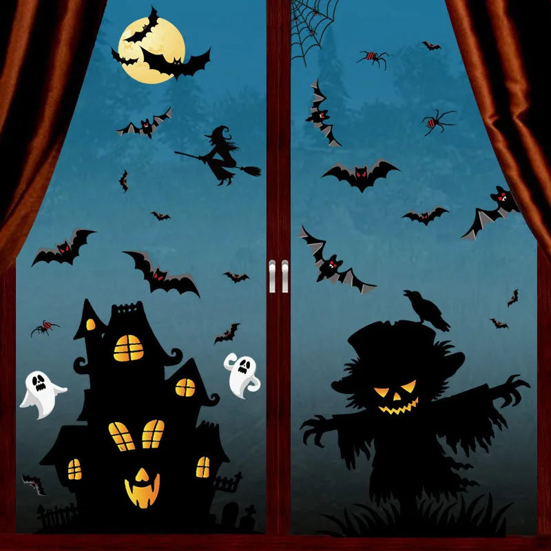 Halloween Fenster Aufkleber Riesen Geist Monster Hexe Tod Skeleton Blutige Poster Elektro Aufkleber für Helloween Party Decor