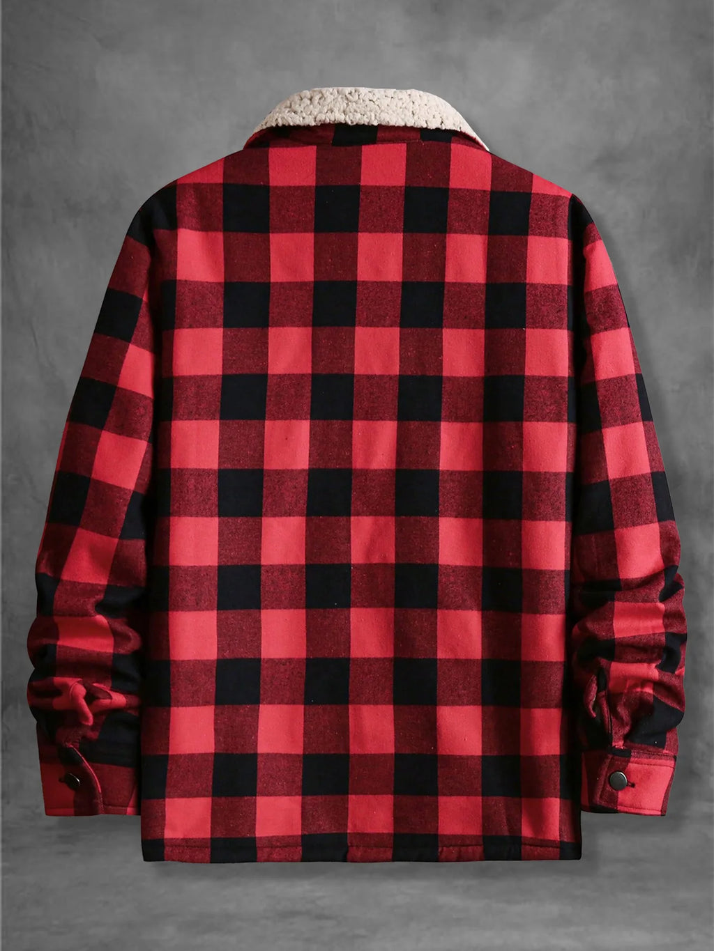 Herren Rot-Schwarz Kariertes Flanellhemd mit Fleecekragen Herbst Winter Dicke Warme Freizeitjacke