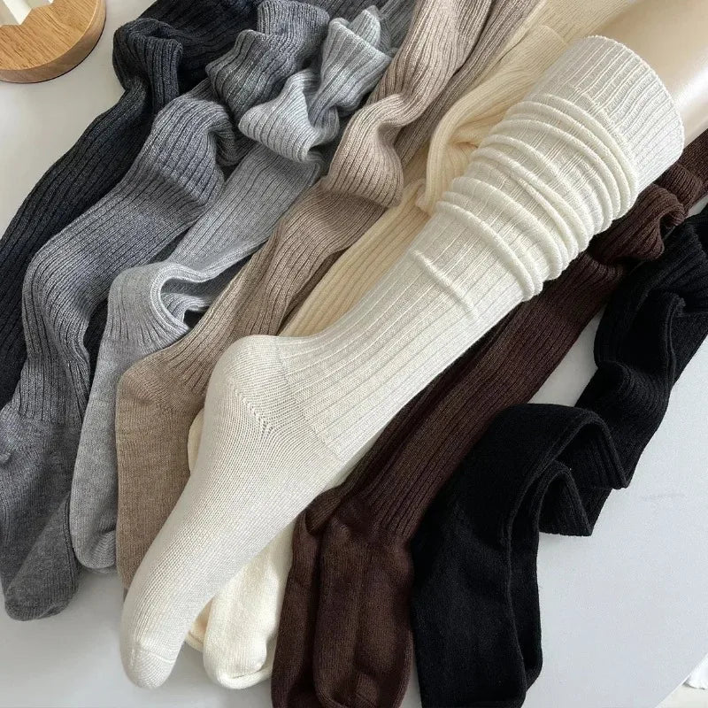 Frühling Herbst Kniehohe Strümpfe für Frauen Weiß Vertikale Streifen Lange Socken Mode Mädchen JK Dünne Stiefel Socke Japanischen Stil