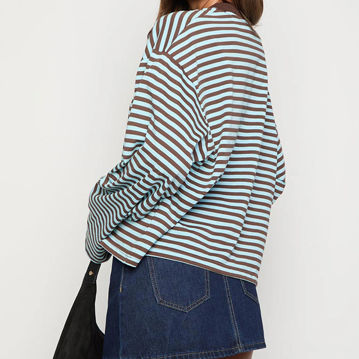 Gestreiftes Langarm-T-Shirt für Damen, Y2k, übergroßes Sweatshirt mit Rundhalsausschnitt, ästhetischer Vintage-Herbst, tiefe Schulter, niedliche Ausgehen