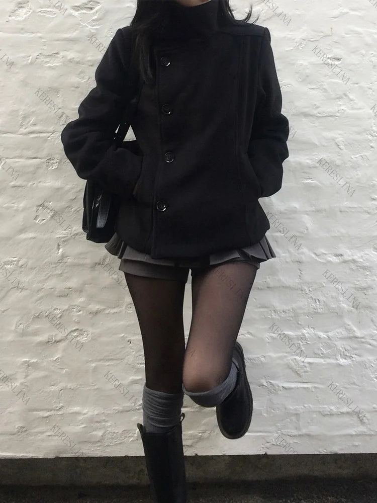 Herbst/Winter einfarbiger Rollkragenmantel für Damen, Y2K Hip-Hop Retro Harajuku, süß, lässig, modisch, vielseitig, neue Damenoberteile