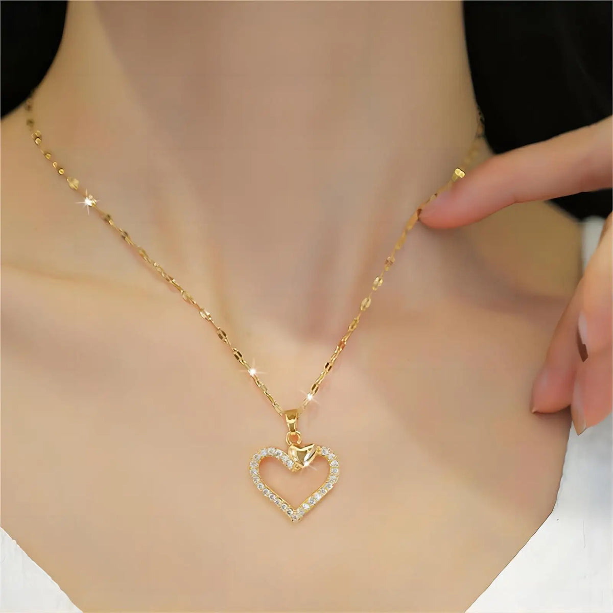 Trend ige Herz Edelstahl Zirkonia Halsketten für Frauen