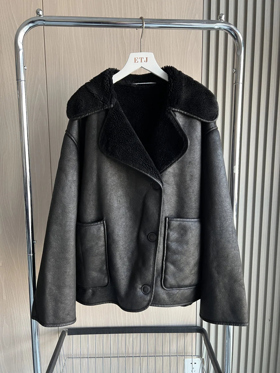 ETJ 2025 Herbst/Winter Neuankömmling Damen ZW-Serie Doppelseitiger Kragen Übergroße Langarmjacke Warmer Mantel 3548246